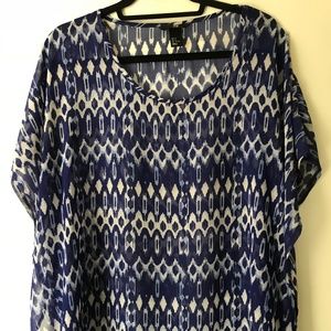 H&M Navy Mosaic Print Shear Blouse